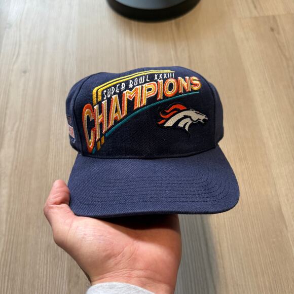 Vintage 90's Denver Broncos Super Bowl XXXIII Navy Blue Strapback Hat Cap NFL - Picture 1 of 6